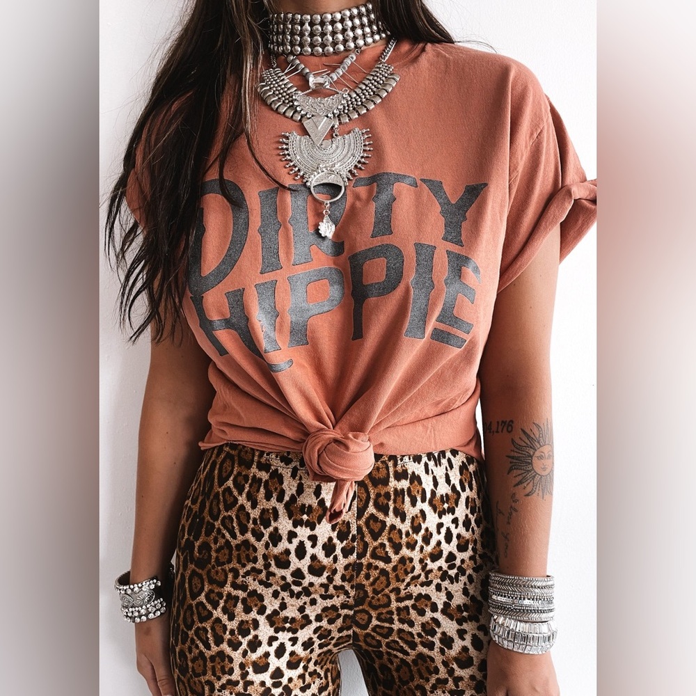 Graphic side slit T shirt